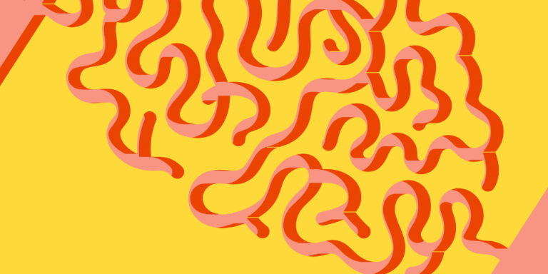 Illustration conceptuelle de la psychologie de la vente : cerveau stylisé en jaune et orange pour représenter la psychologie humaine et les mécanismes d’achat;
